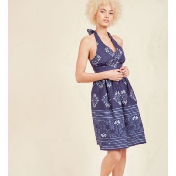 ModCloth Summer Halter Dress NEW Blue Size XS Spring Easter - Picture 1 of 6